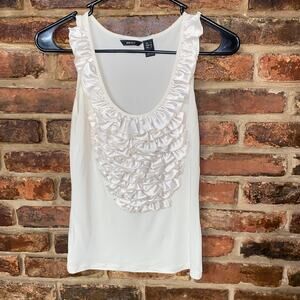 MNG Suit Vintage Y2k Ivory Cream Ruffled Sleeveless Tank Top Women's Size XS